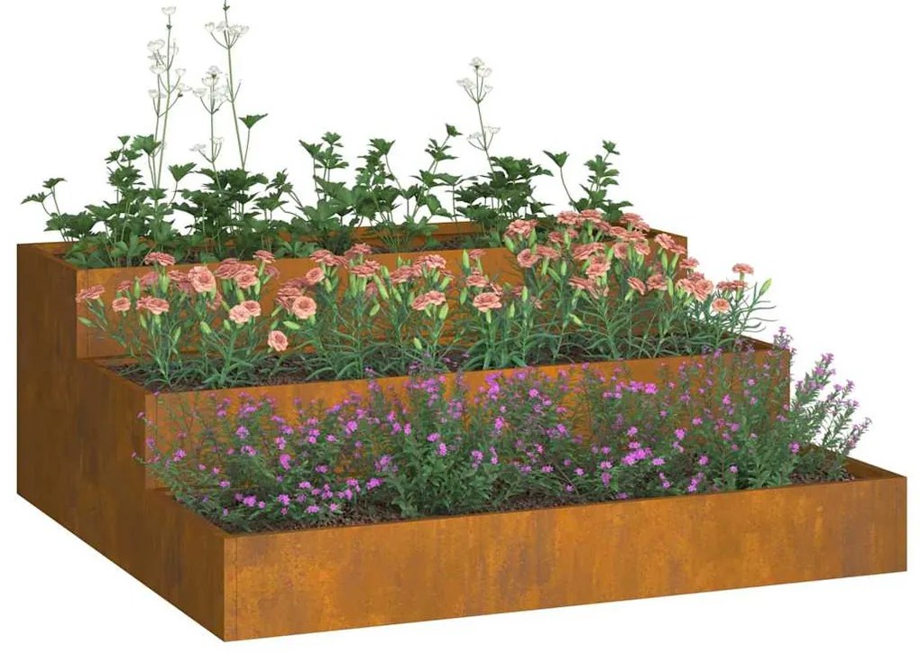 Vaso de Jardim 3 Camadas 90x90x35 cm Aço Enferrujado