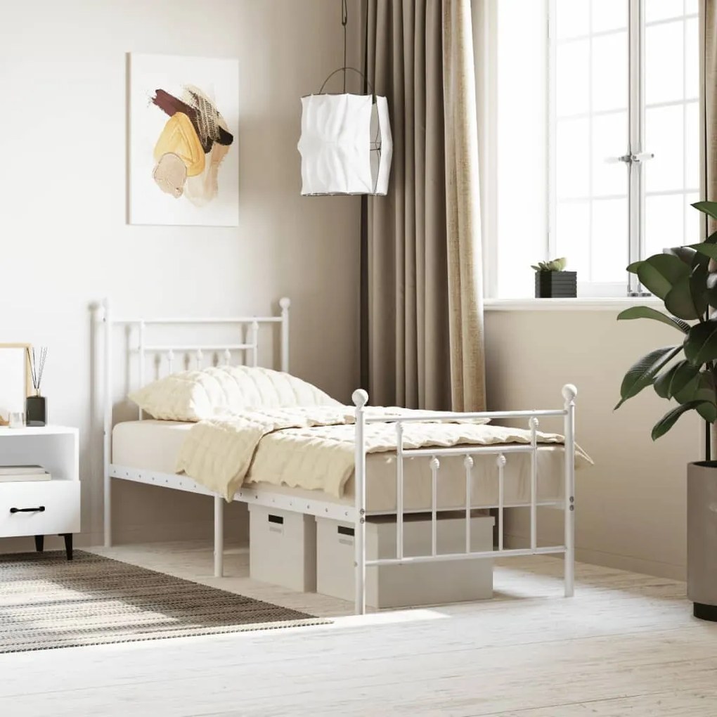 vidaXL Estrutura de cama com cabeceira e pés 75x190 cm metal branco