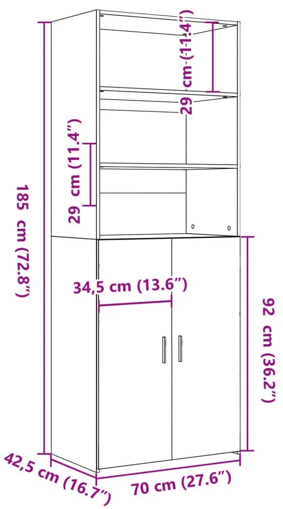 Armário alto 70x42,5x185 cm derivados madeira cinzento sonoma
