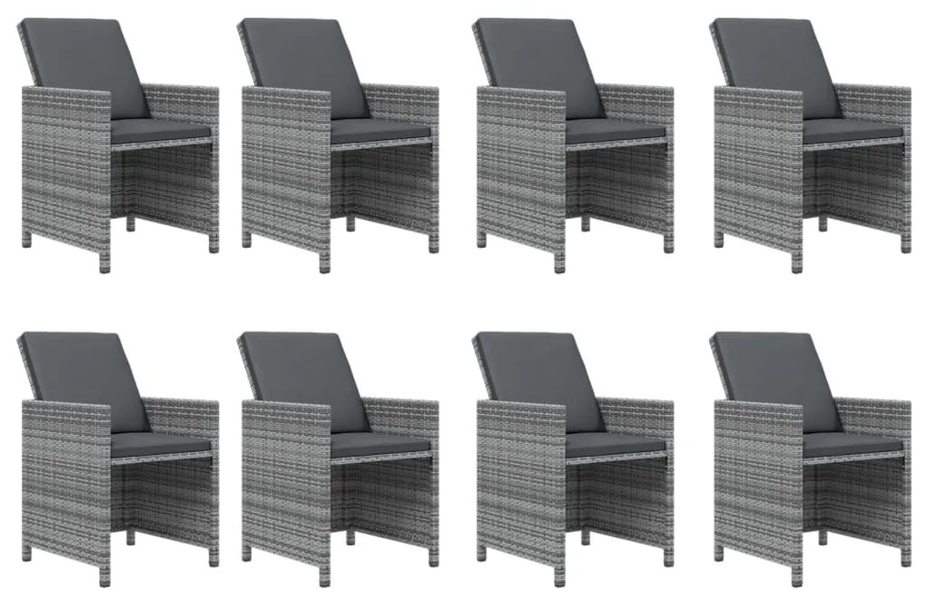 9 pcs conjunto jantar p/ jardim c/ almofadões vime PE cinzento