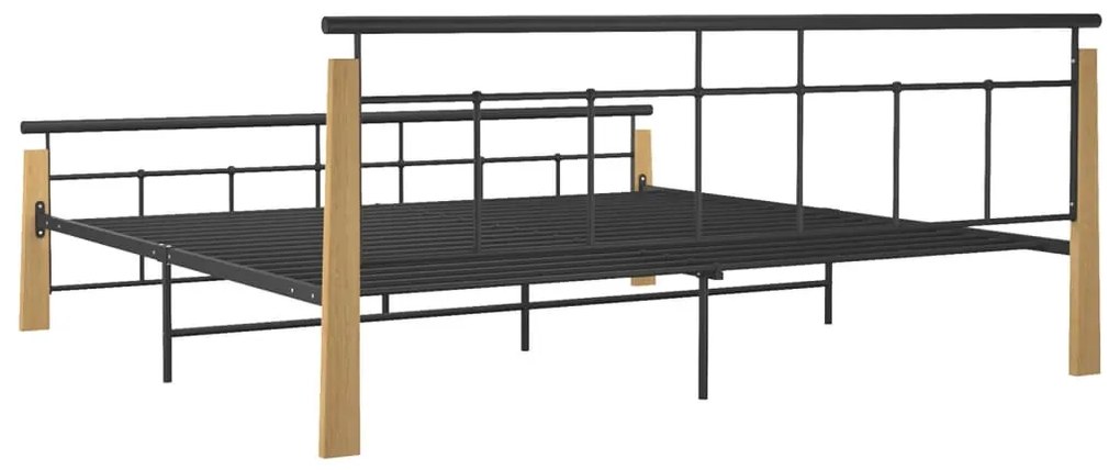 Estrutura de cama 200x200 cm metal/madeira de carvalho maciça