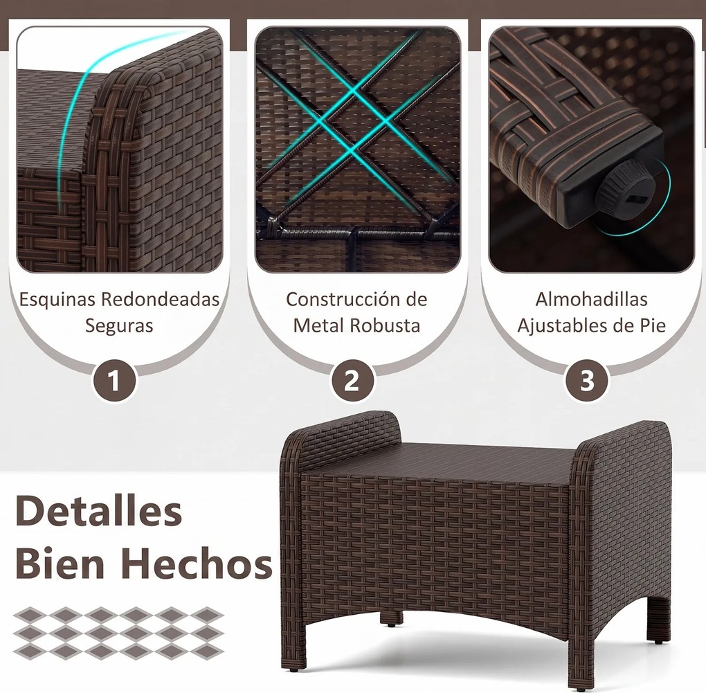 Conjunto de 2 Pufes Retangulares Jardim, 54 x 46 x 39,5 cm, Almofadas Removíveis, Branco e castanho