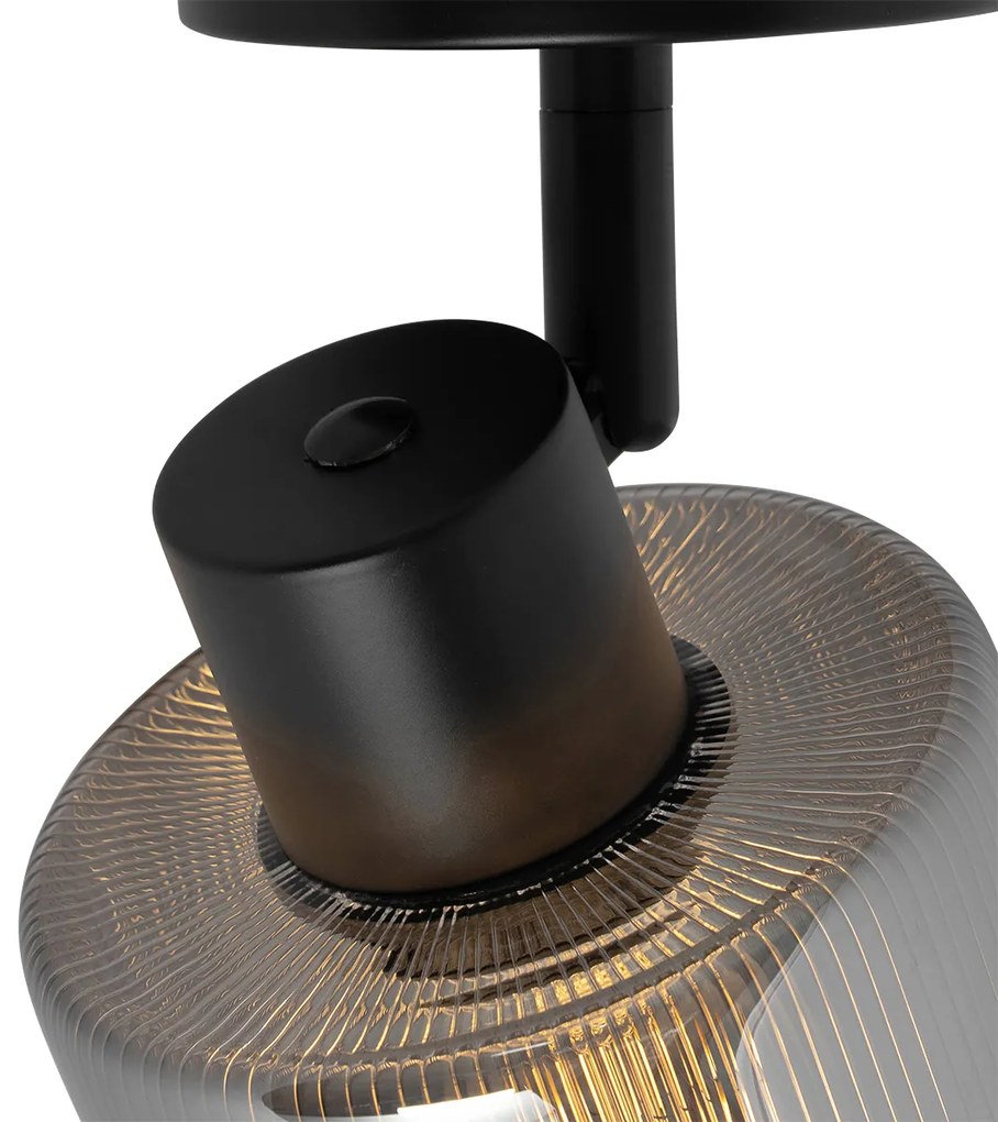 Candeeiro de teto Art Deco preto com vidro fumê ajustável - Laura Art Deco