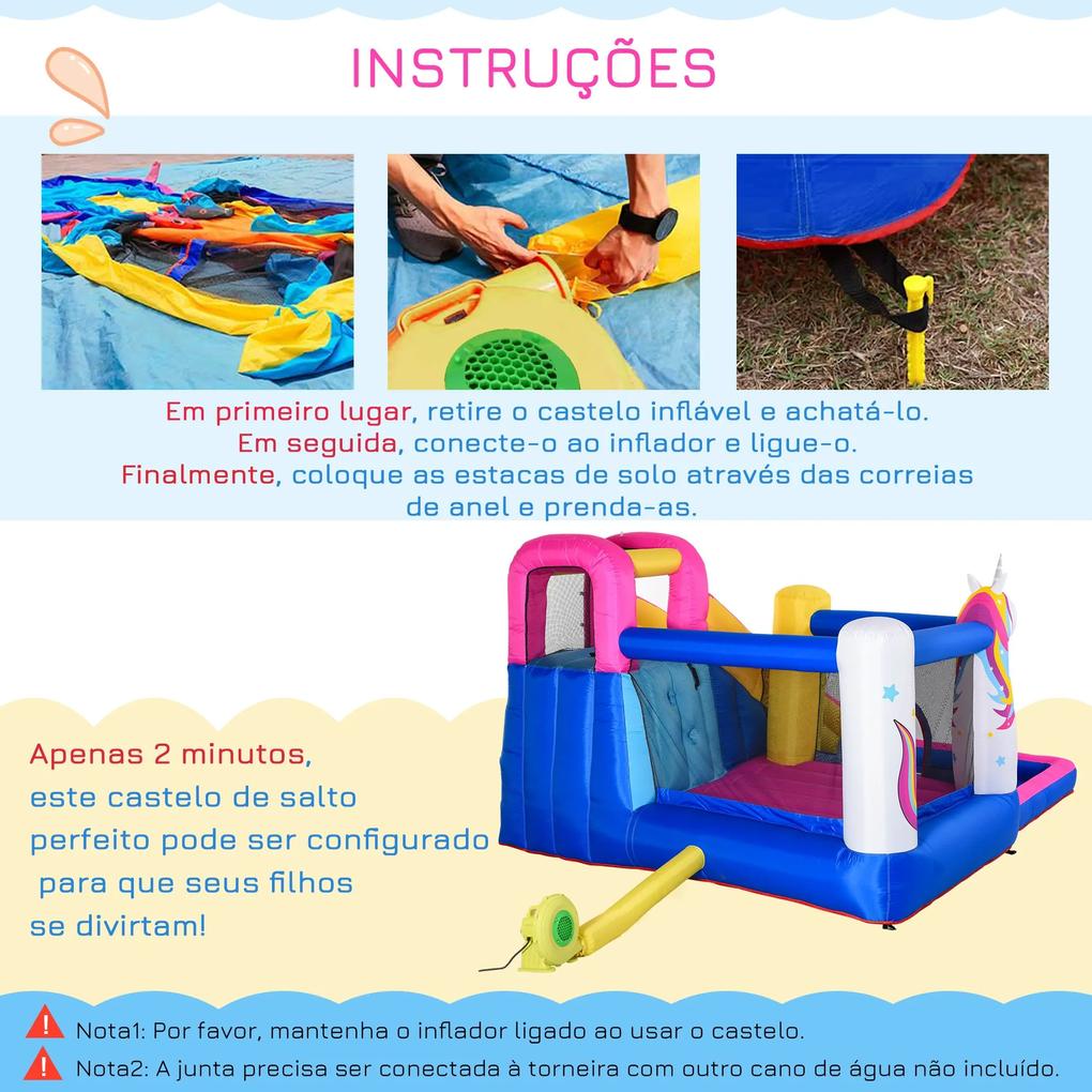 Castelo inflável infantil com piscina escorregador cama de salto e bolsa de transporte 380x320x210 cm Multicolor