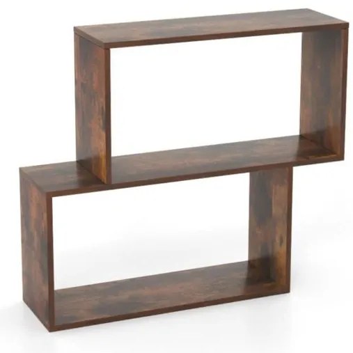 Estante geométrica de 3 níveis, prateleira independente de madeira com 2 compartimentos em forma de cubo, cor natural