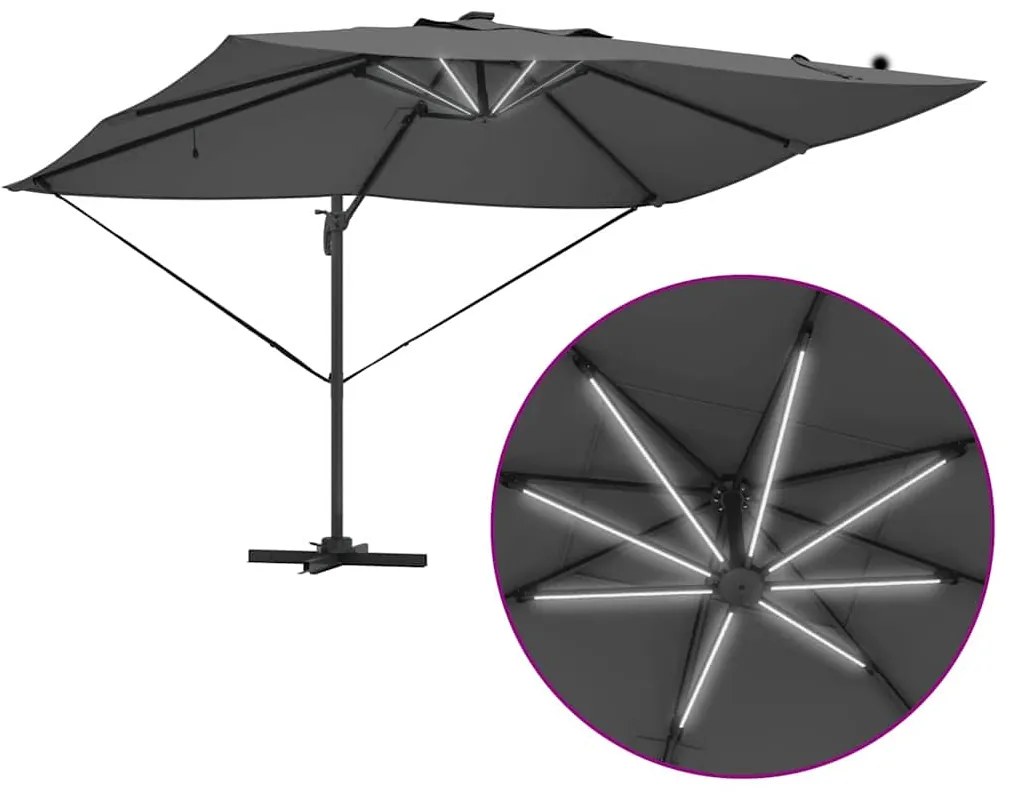 Parasol Cantilever Roma com LEDs Antracite 352x251x265 cm - Estrutura