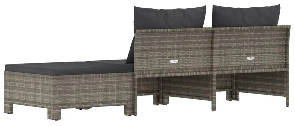 3 pcs conjunto lounge de jardim c/ almofadões vime PE cinzento