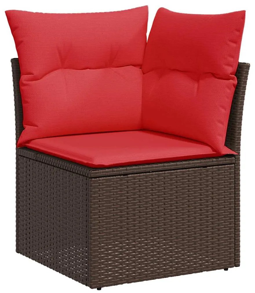 8 pcs conjunto sofás de jardim c/ almofadões vime PE castanho