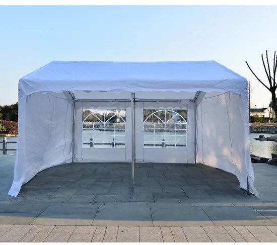 Tenda para Festas 400x400x280cm para Exterior Campismo Casamentos com 4 Janelas e 2 Portas Branco