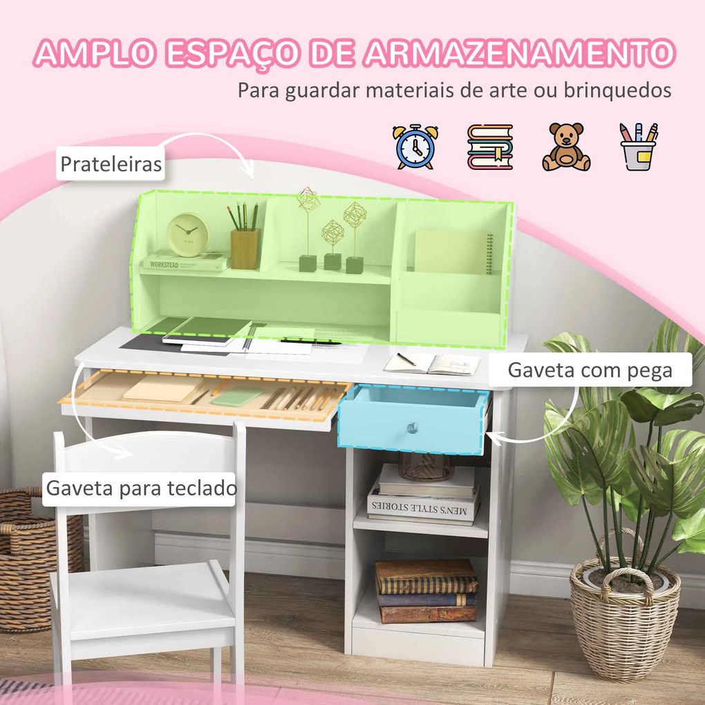Conjunto de Secretária e Cadeira para Crianças acima de 5 Anos Mesa e