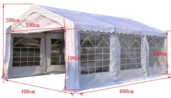 Tenda para Festas 6x4x2,8m Tenda de Jardim com 4 Paredes Laterais Aço e Poliéster Branco