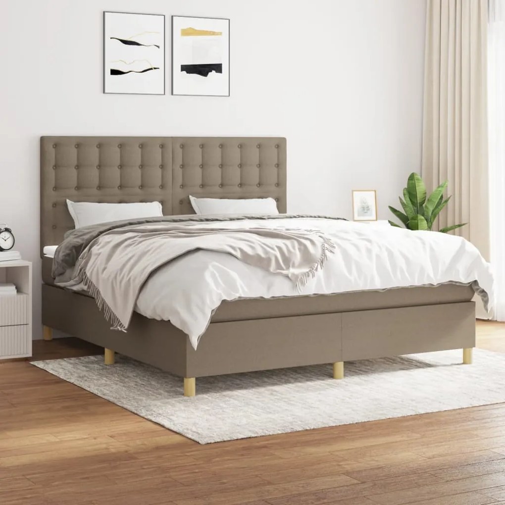 vidaXL Cama com molas/colchão 160x200 cm tecido castanho-acinzentado