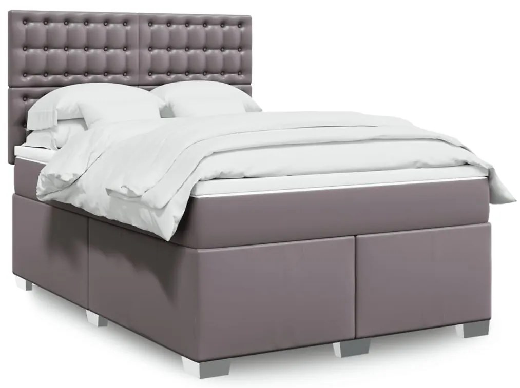 vidaXL Cama com molas/colchão 140x190 cm couro artificial cinzento