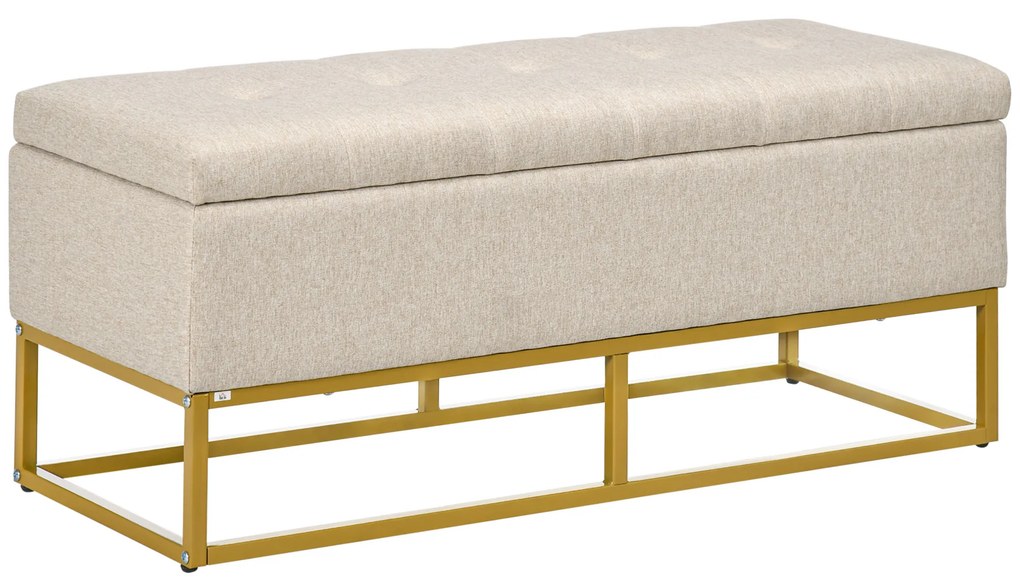 HOMCOM Banco de Armazenamento Retangular Estofado em Linho com Pés de Aço para Sala de Estar Dormitório 110x44x48 cm Bege