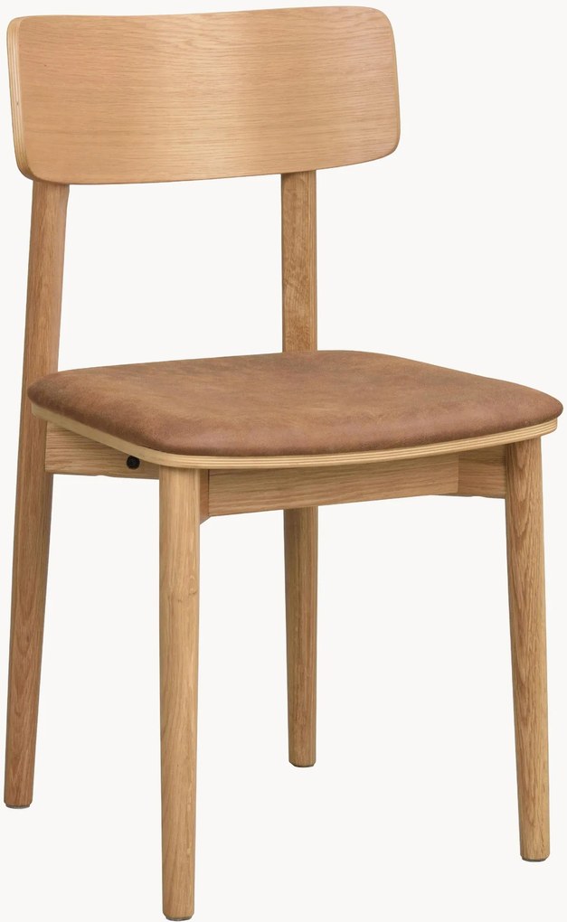 Cadeiras de jantar em madeira de carvalho com assento em couro sintético Wolcott, conjunto de 2