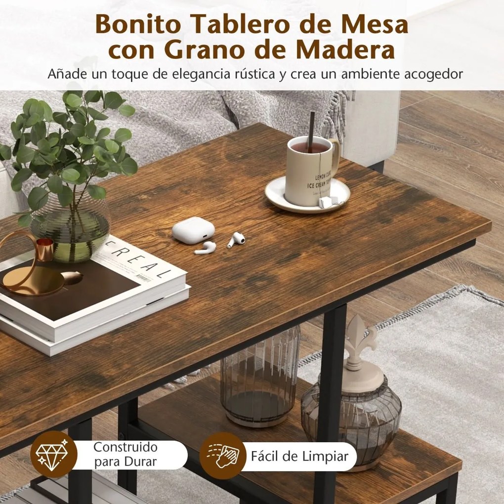 Mesa de consola, Mesa de sofá industrial com prateleiras de arrumação abertas Estante de 2 níveis Castanha