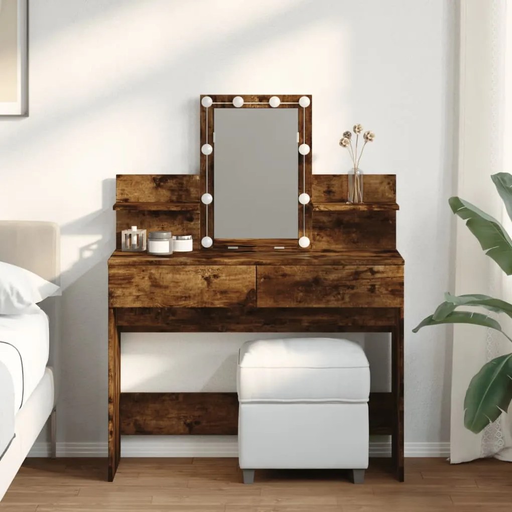 vidaXL Toucador com LED 100x40x130 cm carvalho fumado