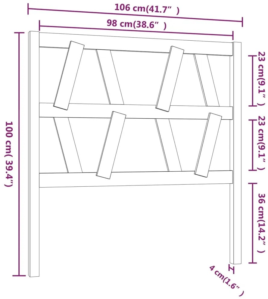 Cabeceira de cama 106x4x100 cm pinho maciço