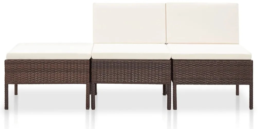 3 pcs conjunto lounge jardim c/ almofadões vime PE castanho