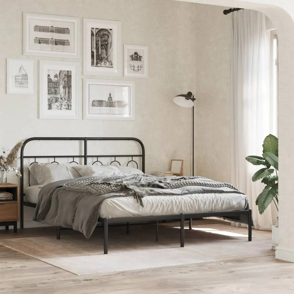vidaXL Estrutura de cama com cabeceira 135x190 cm metal preto