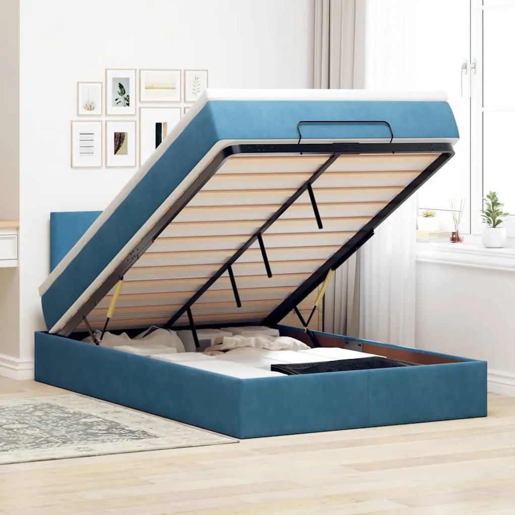 vidaXL Cama otomana com colchão 120x190 cm veludo azul-escuro