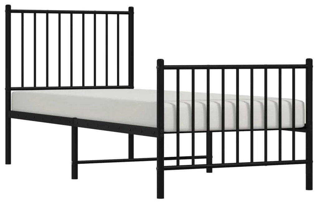 Estrutura de cama com cabeceira e pés 75x190 cm metal preto