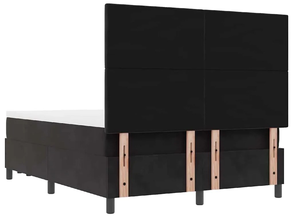 Cama Box Spring com Colchão &amp; Banco Preto 140x190 cm Veludo