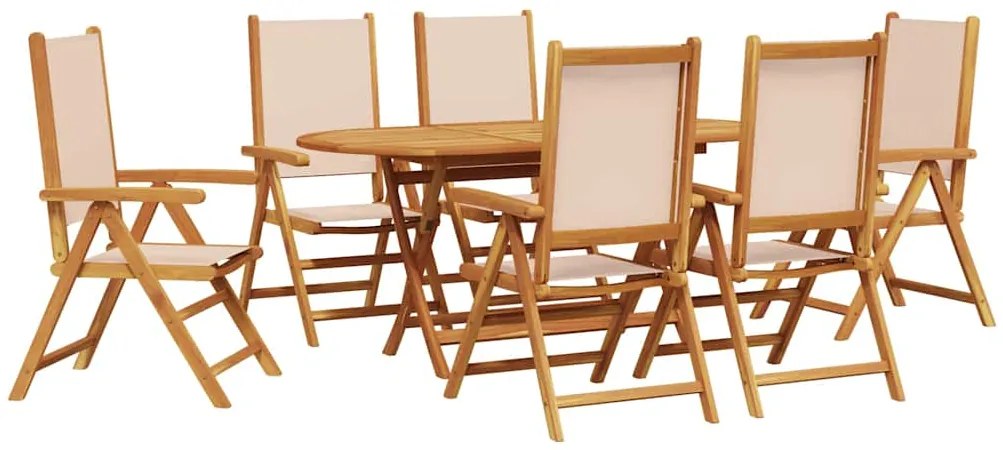 Conjunto de Jantar de Jardim Manual 7 pcs Bege 6-Pessoas