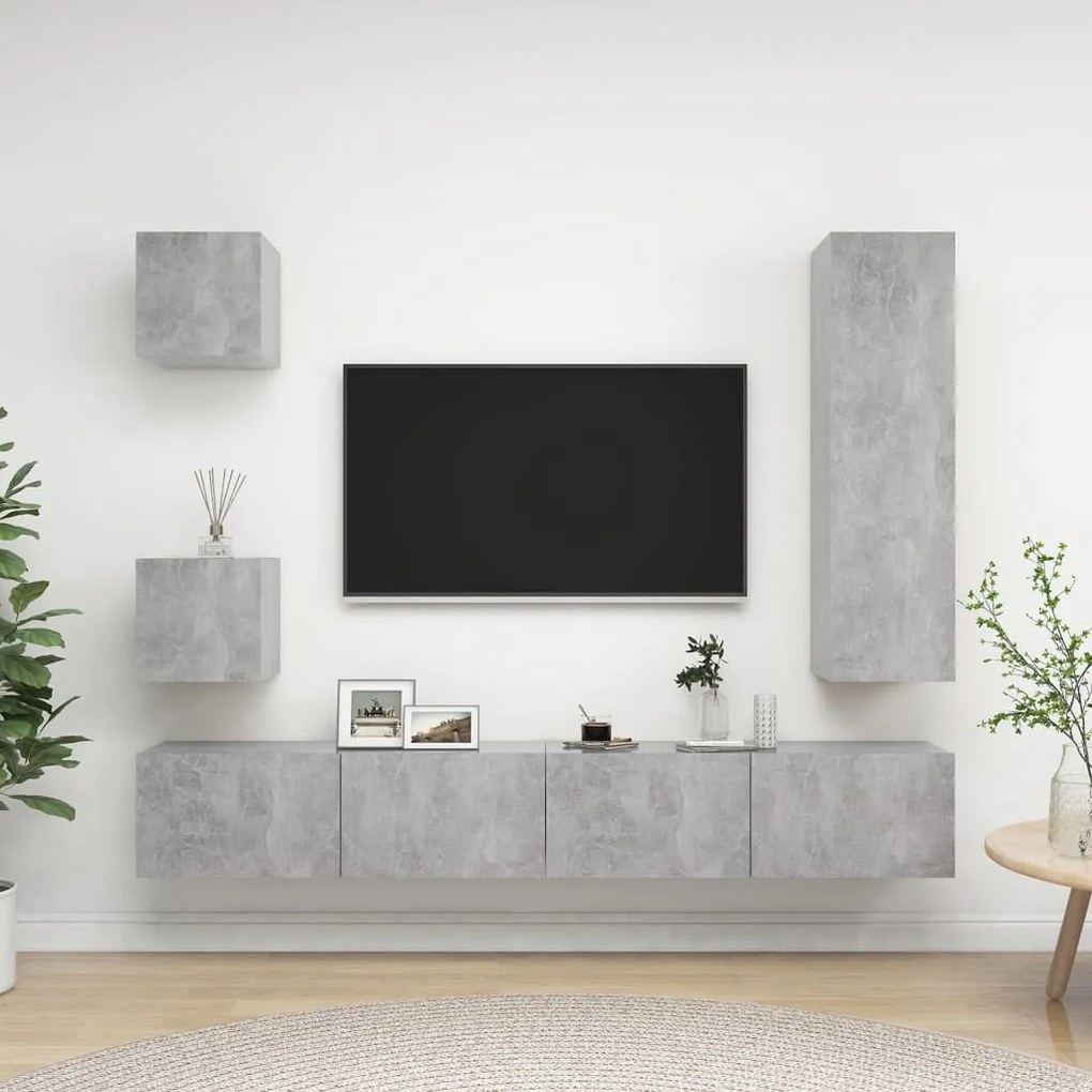 5 pcs conjunto de móveis de TV derivados madeira cinza cimento