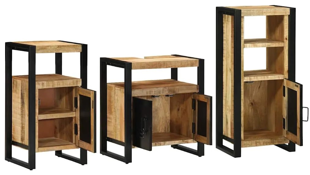 Conjunto de Móveis para Banheiro 3 pcs Madeira de manga maciça