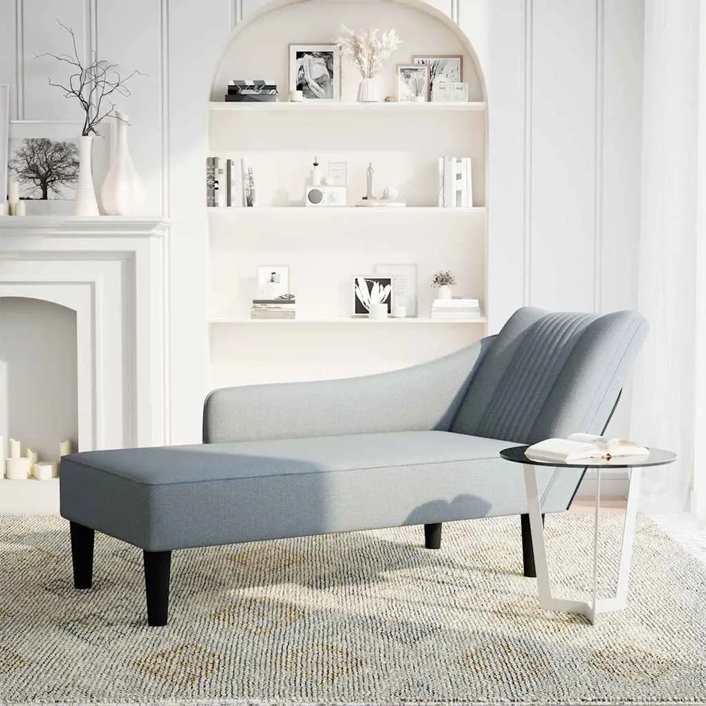 Chaise lounge com apoio de braço direito em tecido cinza claro