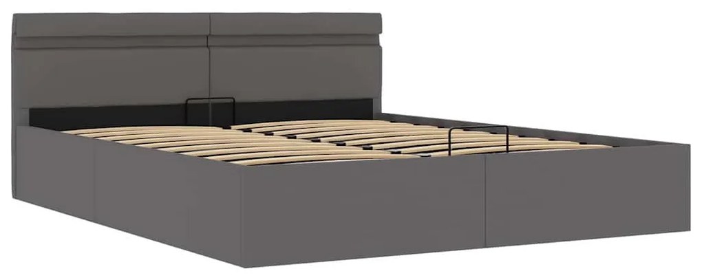 Cama hidráulica c/ arrumação LED 180x200cm couro art. cinzento