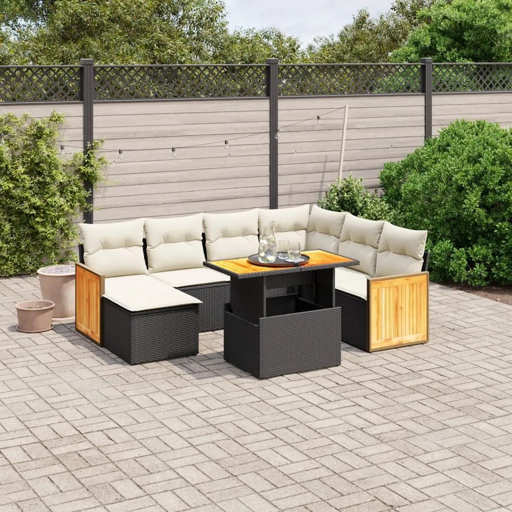 vidaXL 8 pcs conjunto sofás de jardim com almofadões vime PE preto