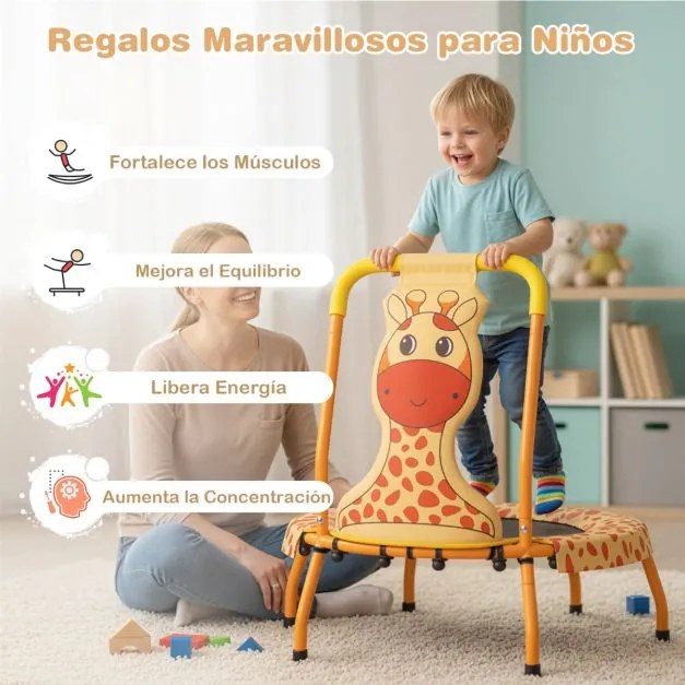 Mini trampolim girafa para crianças com alça acolchoada e capa de segurança em lona sem buracos para uso interno, de 3 a 6 anos Laranja