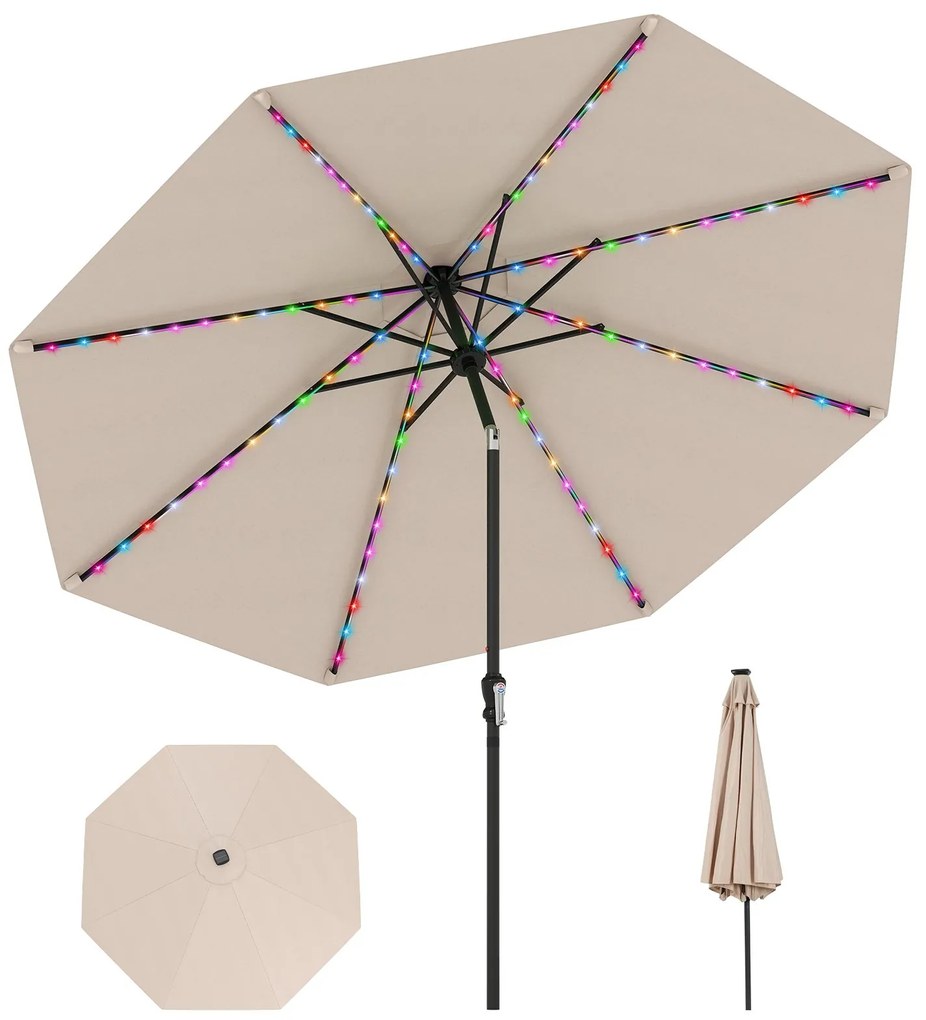 Guarda-sol solar de 290 cm com 96 luzes LED e 9 modos - Café