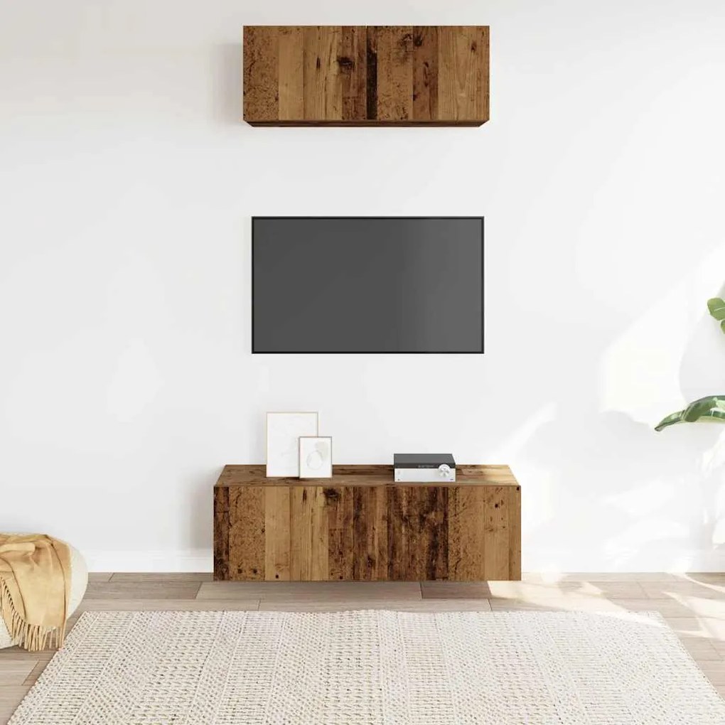Conjunto de armário TV de parede 2 pcs madeira madeira velha
