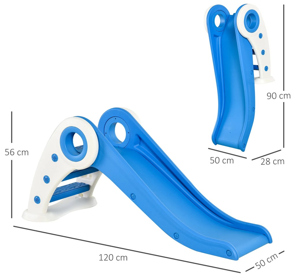 Escorrega infantil para crianças acima de 3 anos dobrável com escada e rampa 120x50x56 cm Azul