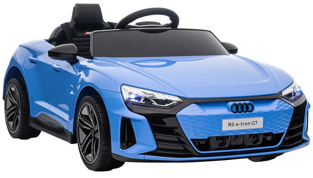 HOMCOM Carro Elétrico AUDI RS E-Tron GT para Crianças de 3-6 Anos Carro de Bateria 12V com 2 Motores Controlo Remoto Faróis LED Buzina Música USB e Abertura de Porta 3-5km/h 103x58x41cm Azul