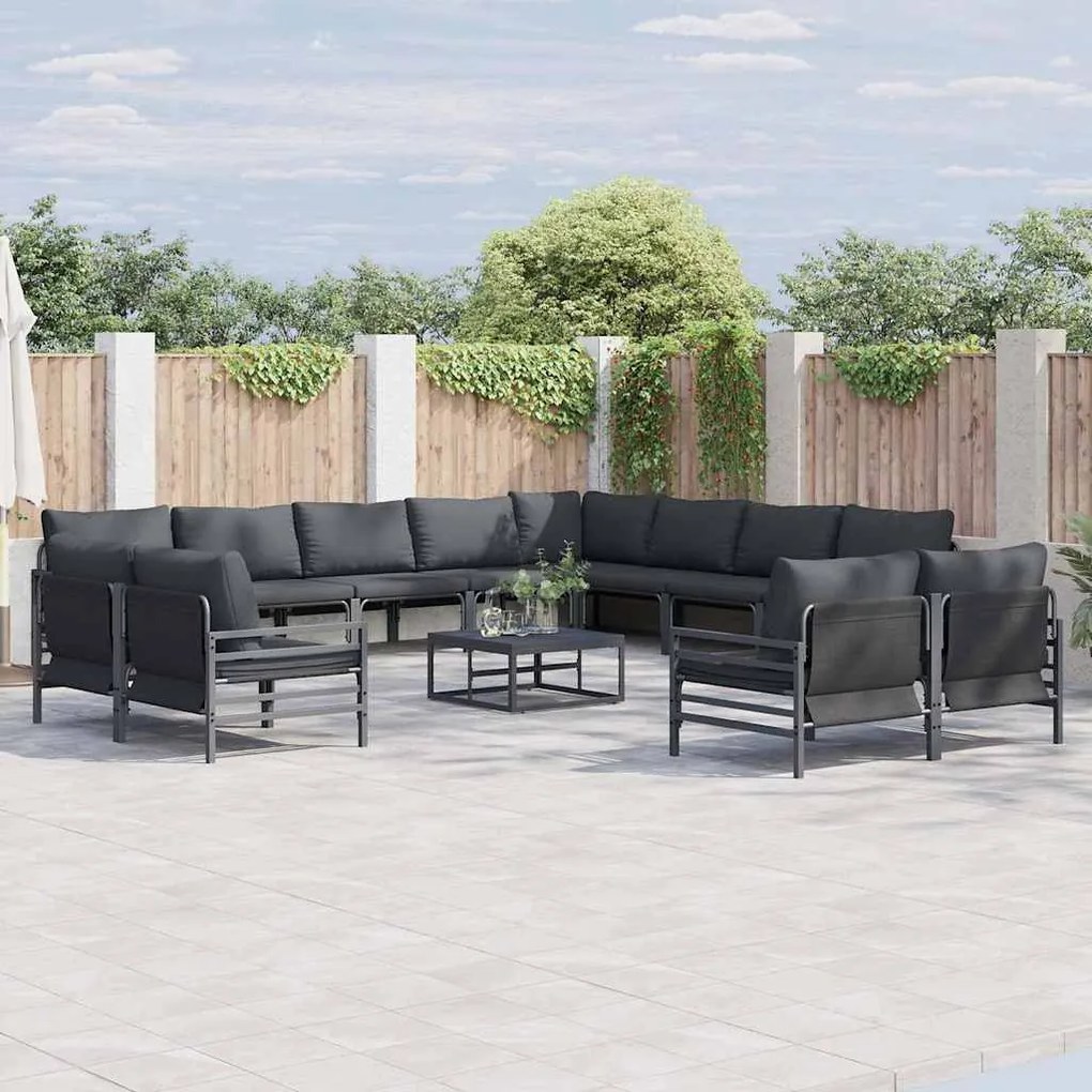 vidaXL Conjunto de Sofá de Jardim 12 pcs Cinzento-escuro Aço