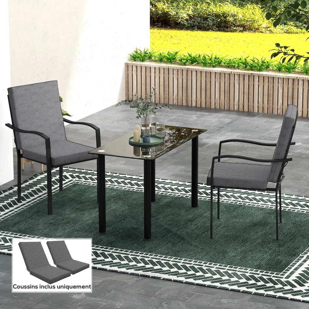 Conjunto de 2 almofadas de exterior para cadeira com encosto (NÃO INCLUIDAS), com presilhas, estofamento de 8 cm, 112 L x 51 L cm, cinzento escuro