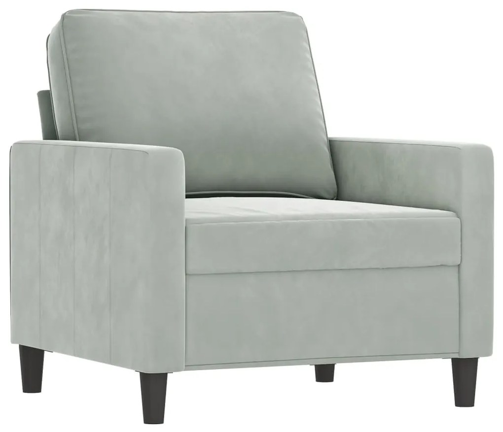 4 pcs conjunto de sofás com almofadas veludo cinzento-claro
