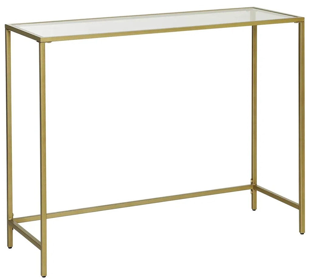 Mesa de console VASAGLE, mesa de vidro temperado, sofá moderno ou mesa de entrada, estrutura de metal, resistente, pés ajustáveis, para sala de estar, corredor, dourada LGT26G