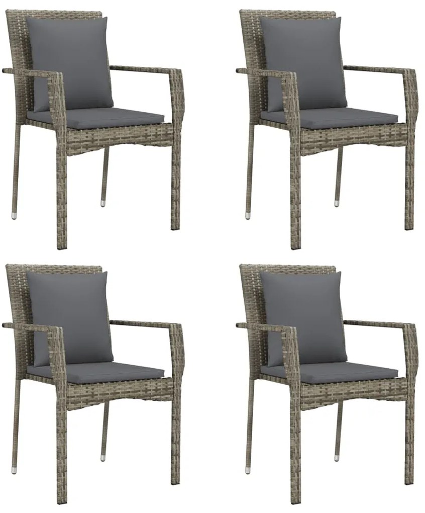 5 pcs conjunto de jantar p/ jardim c/ almofadões vime PE cinza