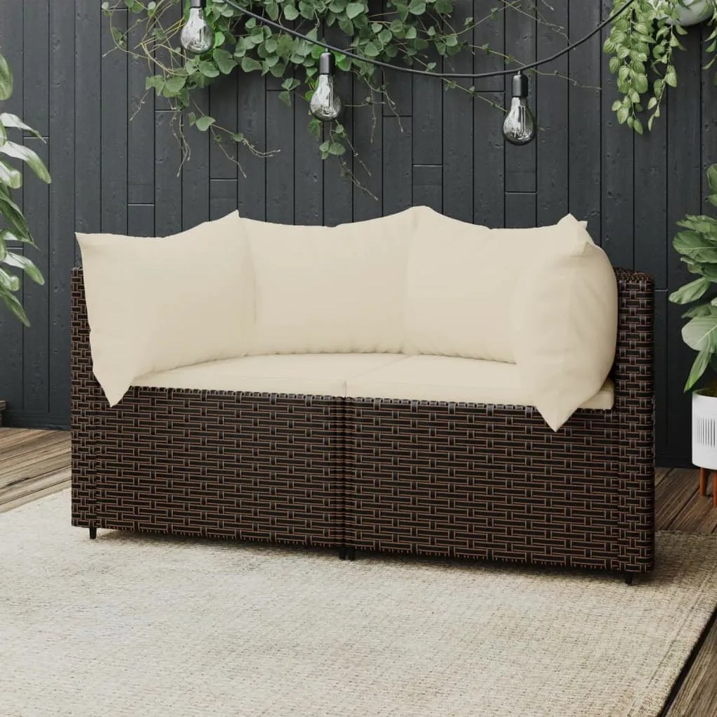 vidaXL Sofás de canto para jardim com almofadões 2pcs vime PE castanho