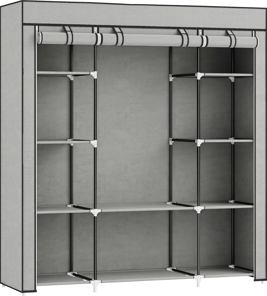 HOMCOM Armário de armazenamento de tecido dobrável com varão e prateleiras, 150 x 43 x 162,5 cm, cinza claro | Aosom Portugal