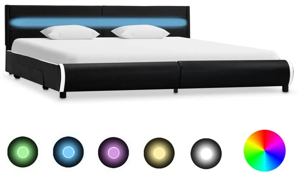 Estrutura de cama c/ LED 180x200 cm couro artificial preto