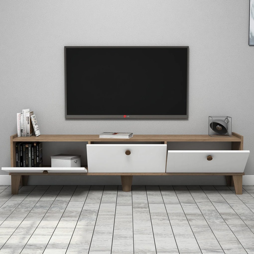 Móvel TV Sumer – Carvalho e Branco – 178x44,8x34,6 cm