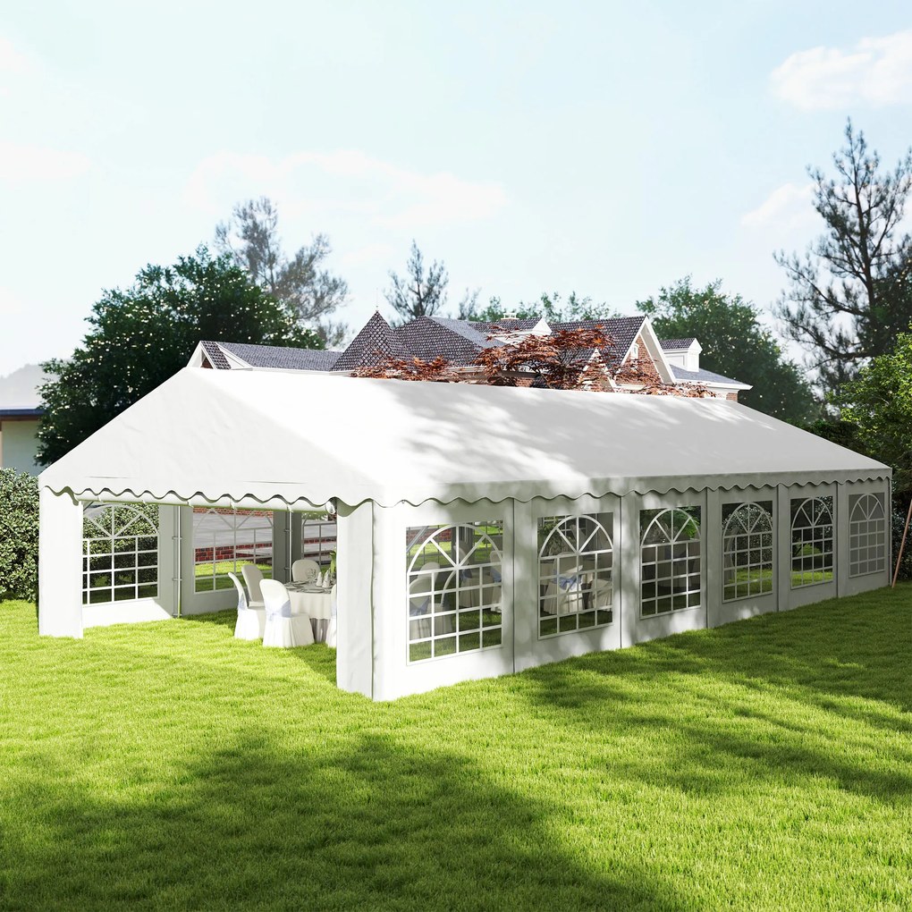 Tenda para Eventos 12x6m Tenda de Jardim com 12 Paredes Laterais Amovíveis e 12 Janelas Impermeável Proteção UV  30+ Branco