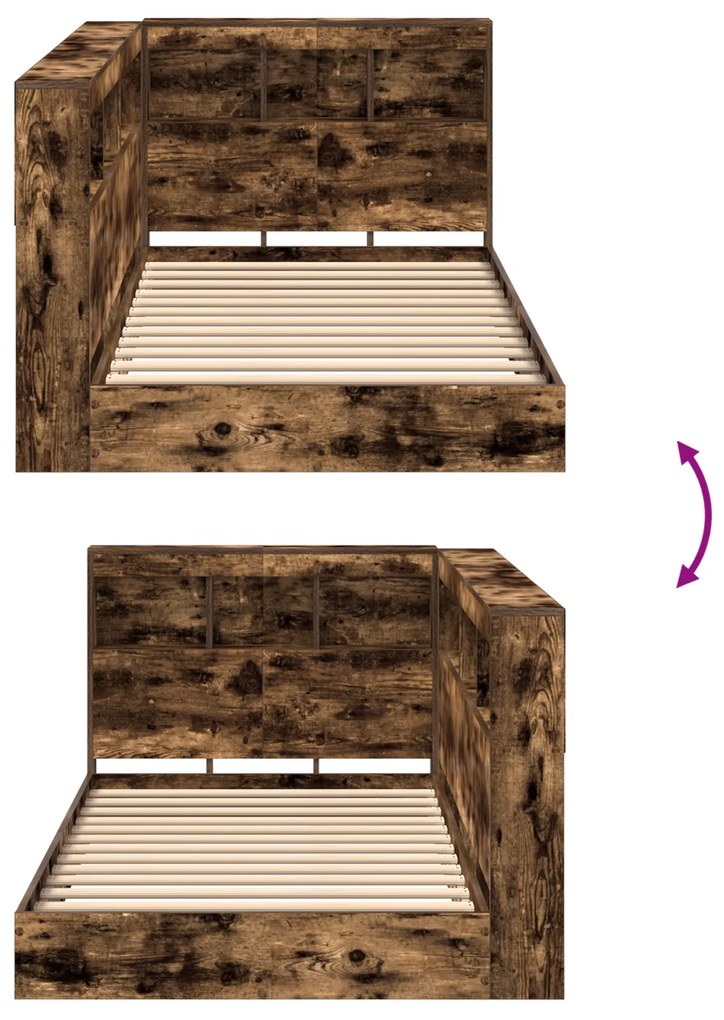 Cama com Estante Carvalho Fumado 75x190 cm Madeira Derivada