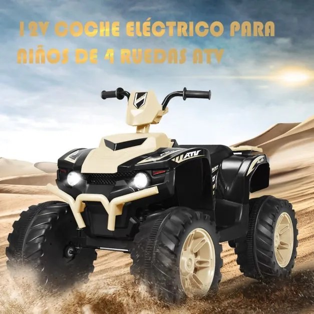 Moto 4 para crianças elétrica a bateria 12V Marcha à frente e atrás Velocidade alta e baixa com música Luzes LEDs Amarela